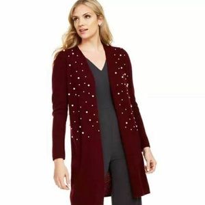 Cashmere maroon sweater cardigan pearls